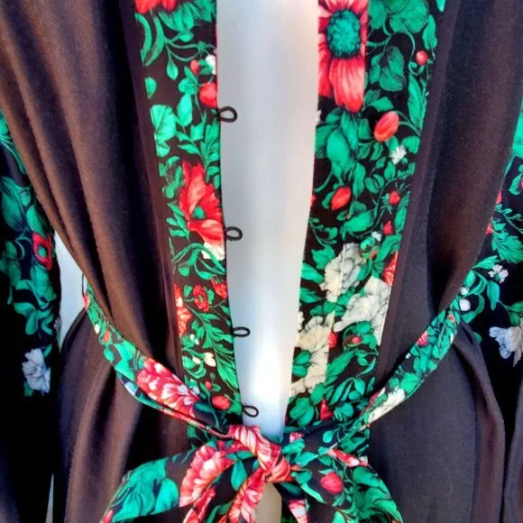Anthropologie Bohemian Midi Shirt Dress 12 Long Sleeve Black and Green Floral - Picture 8 of 12